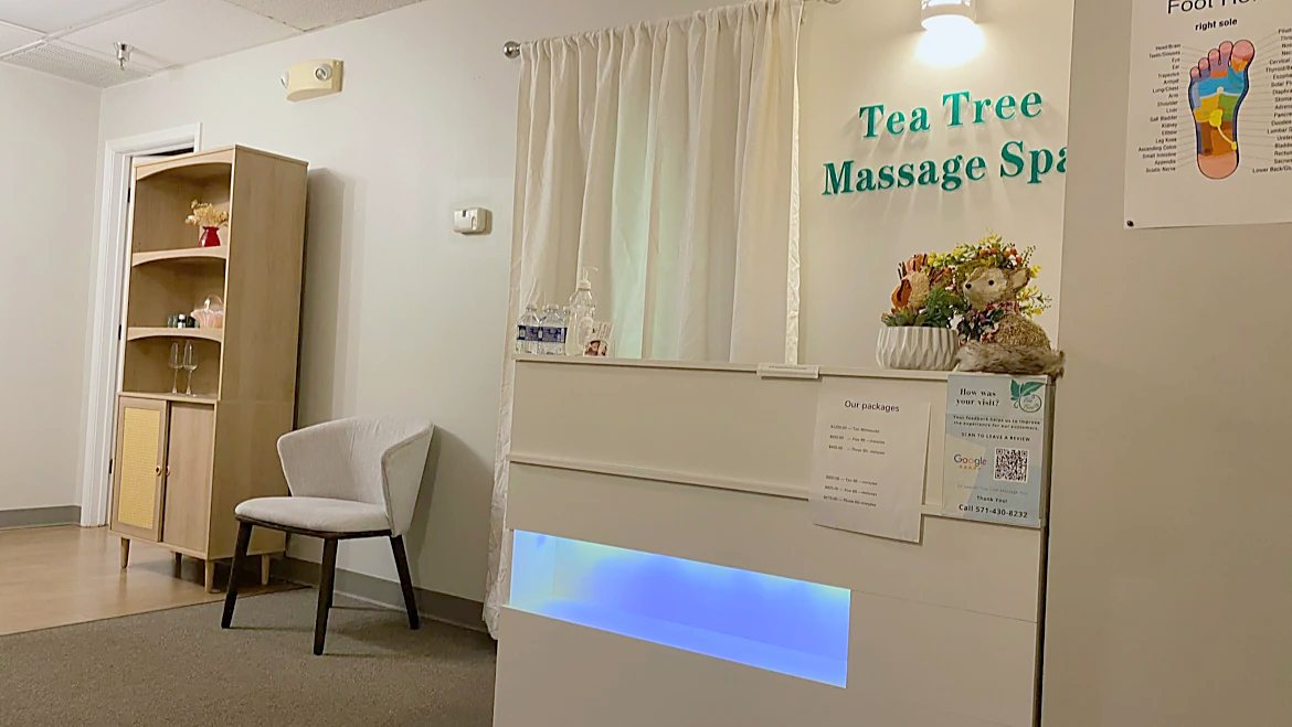 Reception at Tea Tree Massage Spa, Suite 275, Herndon VA